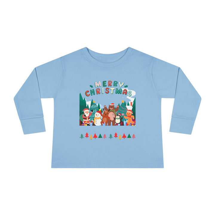 Merry Christmas Toddler Long Sleeve Tee — Cute Holiday Animal Friends