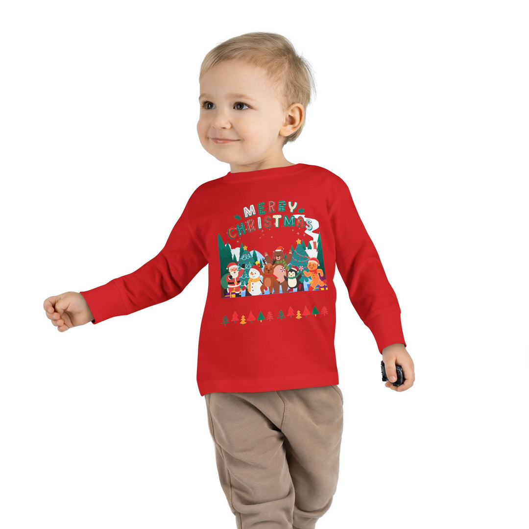 Merry Christmas Toddler Long Sleeve Tee — Cute Holiday Animal Friends