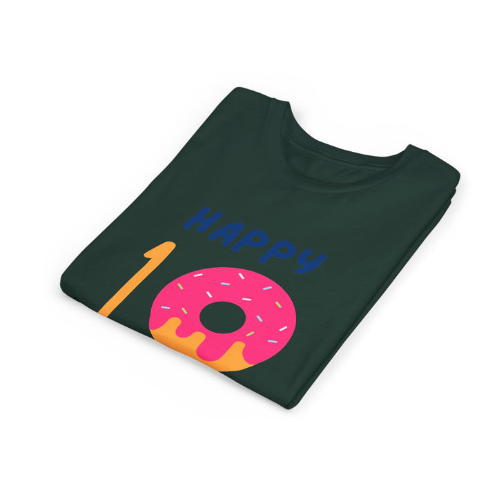 10th Birthday Youth Tee – Pink Donut "Happy 10 Birthday" Kids Shirt
