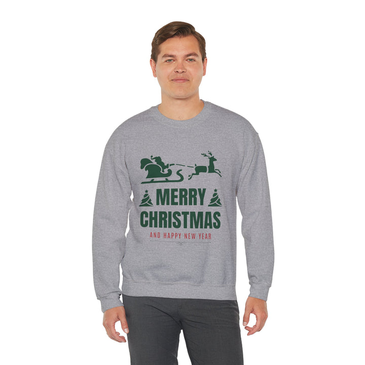 Christmas Sweatshirt - 'Merry Christmas and Happy New Year' Santa Sleigh Crewneck