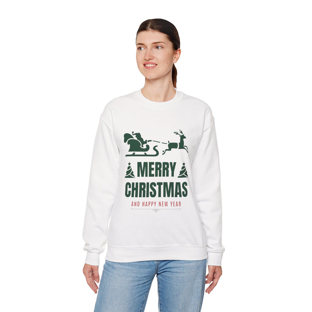 Christmas Sweatshirt - 'Merry Christmas and Happy New Year' Santa Sleigh Crewneck