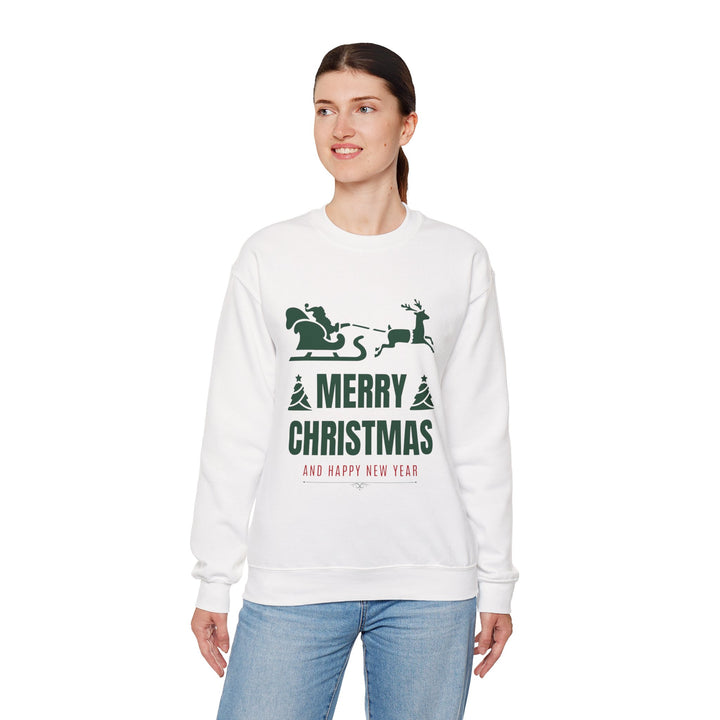 Christmas Sweatshirt - 'Merry Christmas and Happy New Year' Santa Sleigh Crewneck