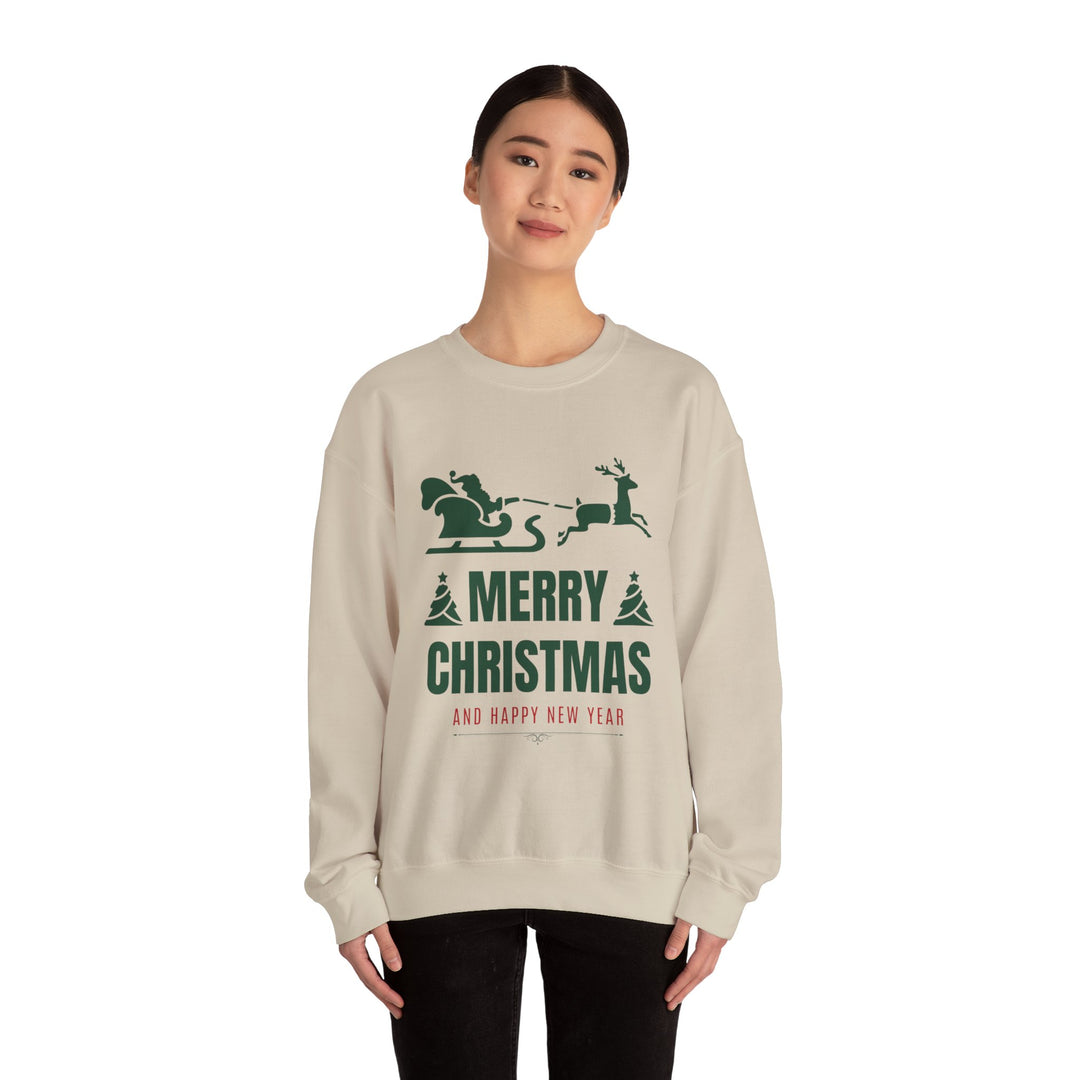 Christmas Sweatshirt - 'Merry Christmas and Happy New Year' Santa Sleigh Crewneck