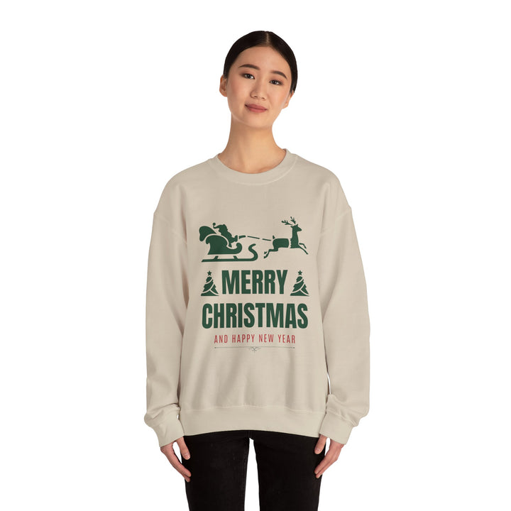 Christmas Sweatshirt - 'Merry Christmas and Happy New Year' Santa Sleigh Crewneck