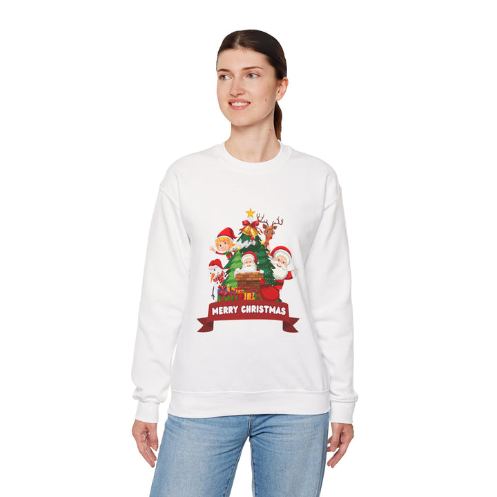 Christmas Crewneck Sweatshirt – Cute Santa & Elves "Merry Christmas" Holiday Pullover