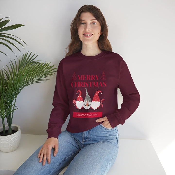 Christmas Gnome Crewneck Sweatshirt - "Merry Christmas and Happy New Year" Holiday Sweatshirt