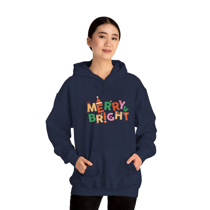 Merry & Bright Holiday Hoodie — Colorful Christmas Graphic Sweatshirt