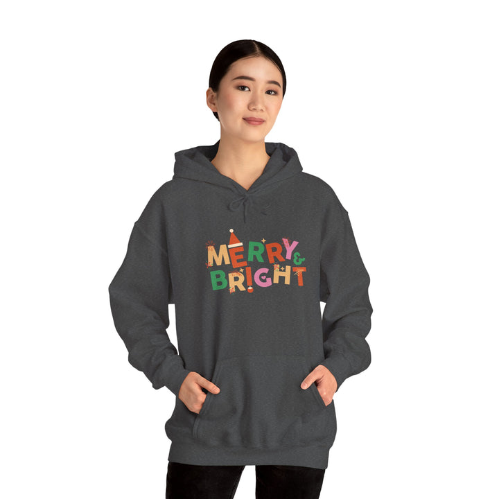 Merry & Bright Holiday Hoodie — Colorful Christmas Graphic Sweatshirt