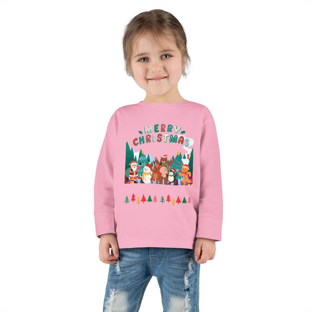 Merry Christmas Toddler Long Sleeve Tee — Cute Holiday Animal Friends