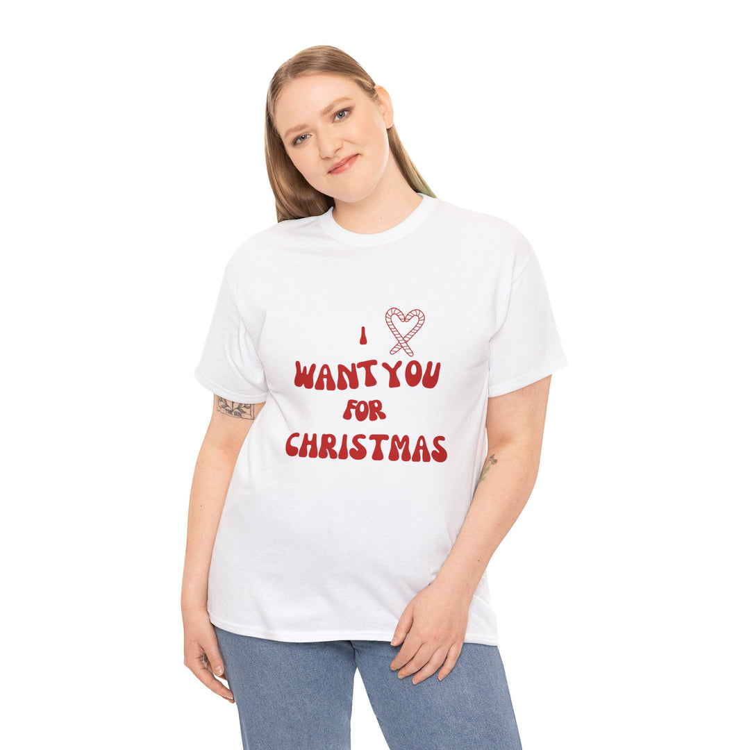 Unisex Heavy Cotton Tee - "I ❤️ Want You for Christmas", Unisex T-shirt