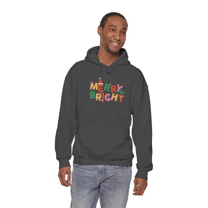 Merry & Bright Holiday Hoodie — Colorful Christmas Graphic Sweatshirt