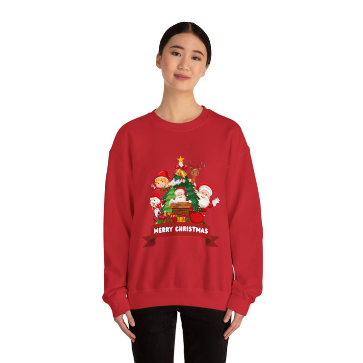 Christmas Crewneck Sweatshirt – Cute Santa & Elves "Merry Christmas" Holiday Pullover