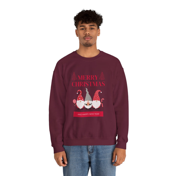 Christmas Gnome Crewneck Sweatshirt - "Merry Christmas and Happy New Year" Holiday Sweatshirt