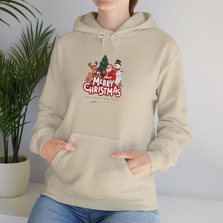 Christmas Crew Hoodie - 'Merry Christmas' Santa & Snowman Holiday Sweatshirt