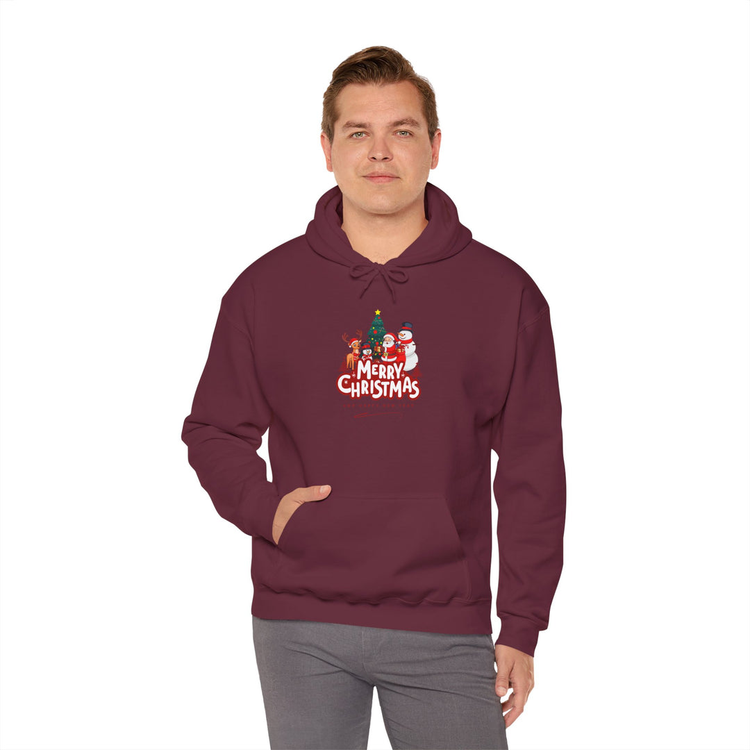 Christmas Crew Hoodie - 'Merry Christmas' Santa & Snowman Holiday Sweatshirt