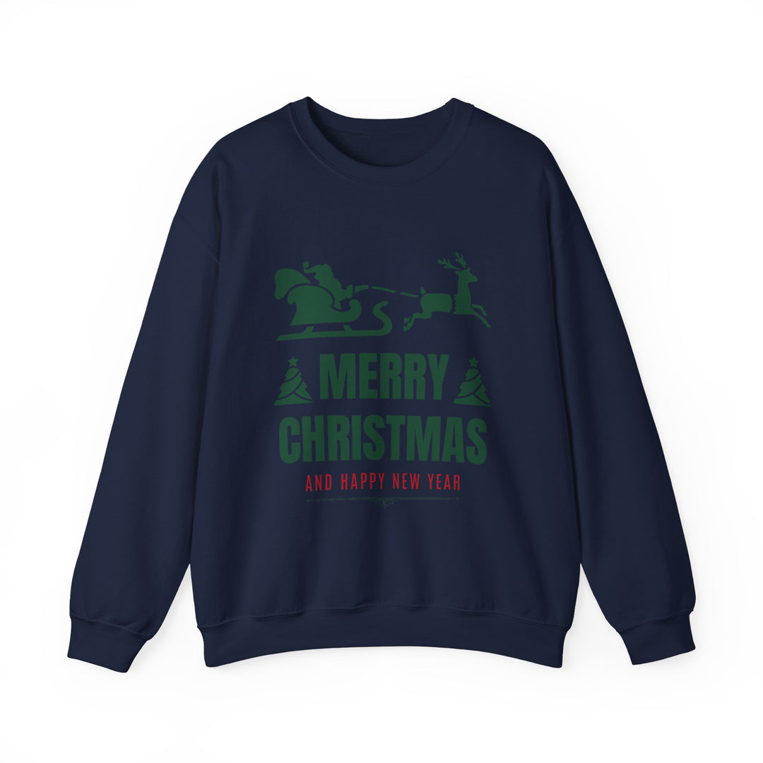 Christmas Sweatshirt - 'Merry Christmas and Happy New Year' Santa Sleigh Crewneck