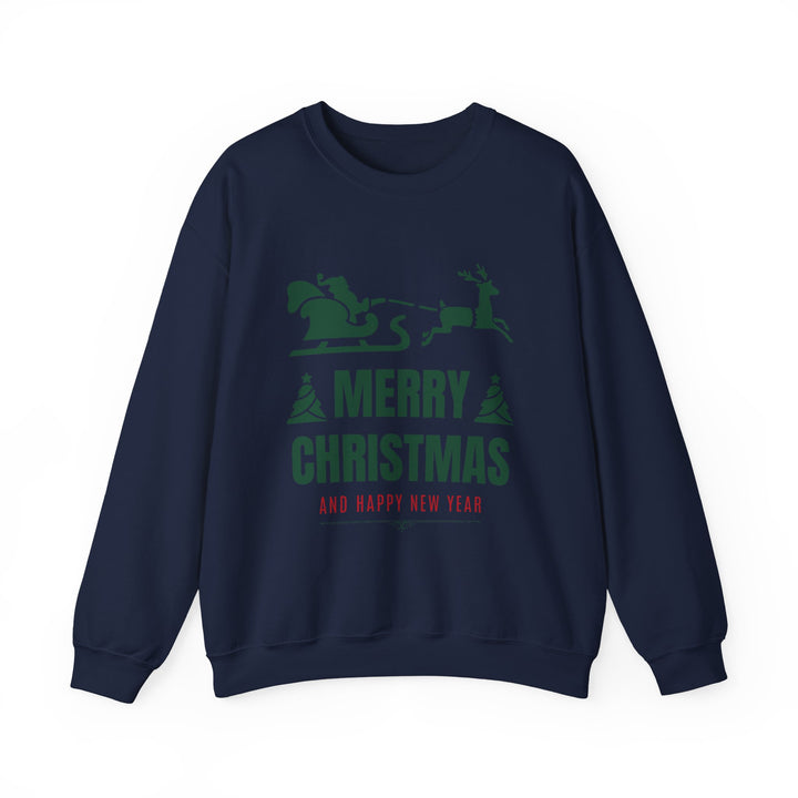 Christmas Sweatshirt - 'Merry Christmas and Happy New Year' Santa Sleigh Crewneck