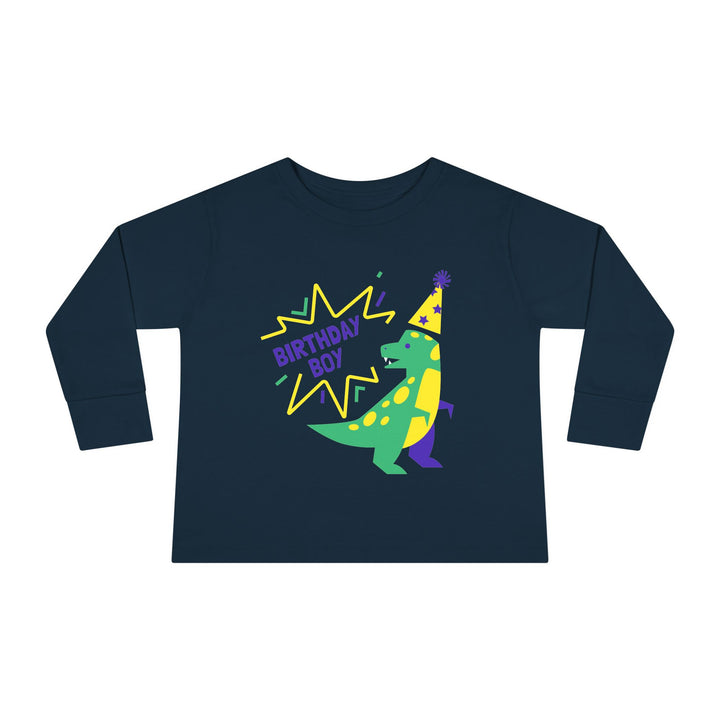 Birthday Boy Toddler Long Sleeve Tee — Cute Party Dinosaur Design