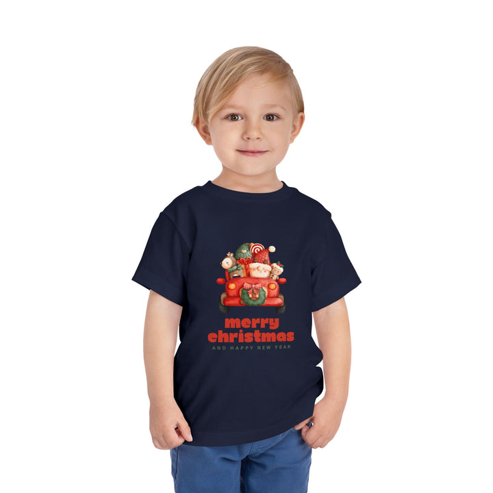 Toddler Tee — Cute Santa in Car “Merry Christmas and Happy New Year” Holiday Tee