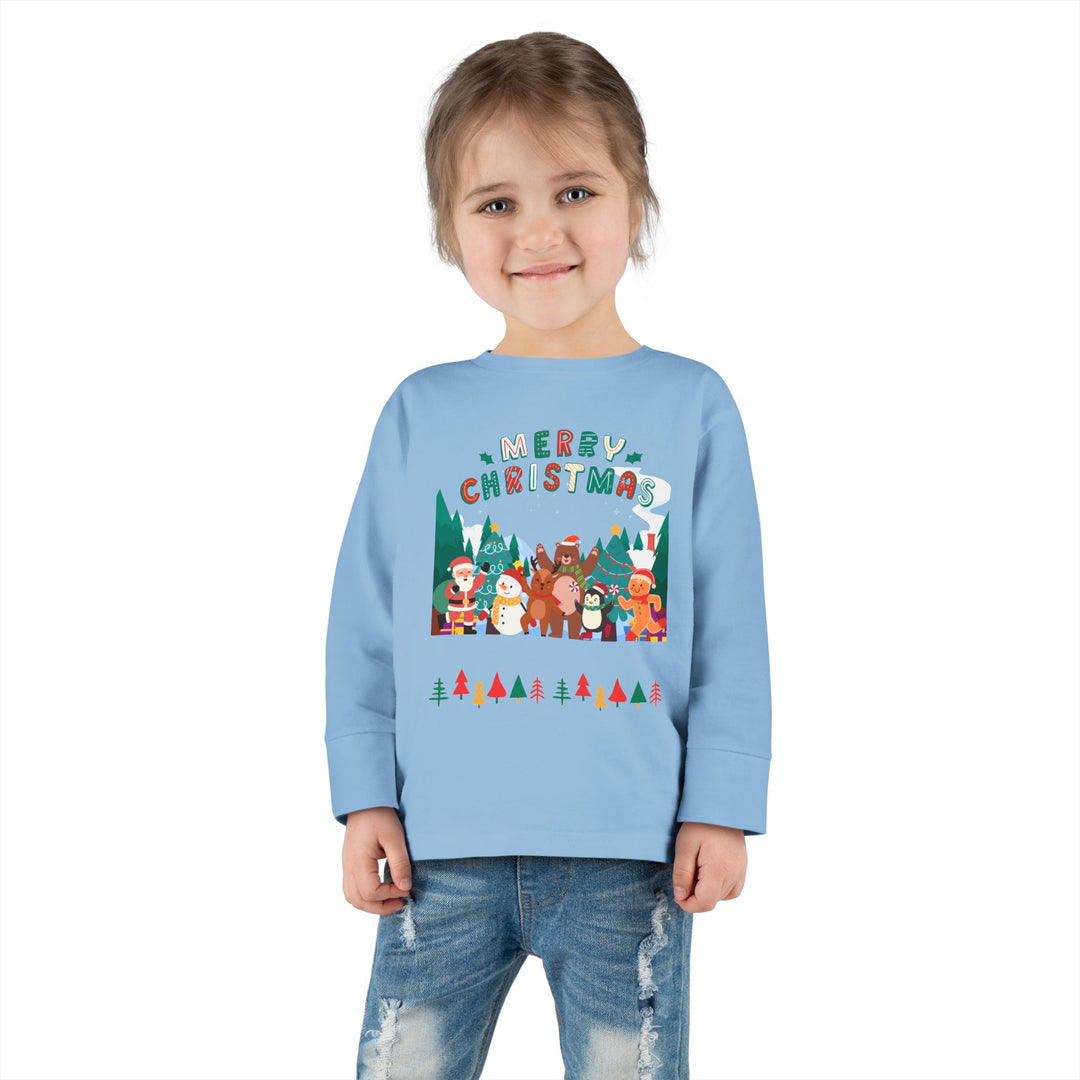 Merry Christmas Toddler Long Sleeve Tee — Cute Holiday Animal Friends