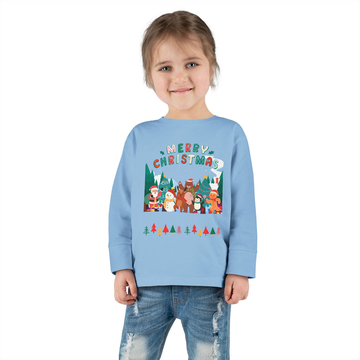 Merry Christmas Toddler Long Sleeve Tee — Cute Holiday Animal Friends