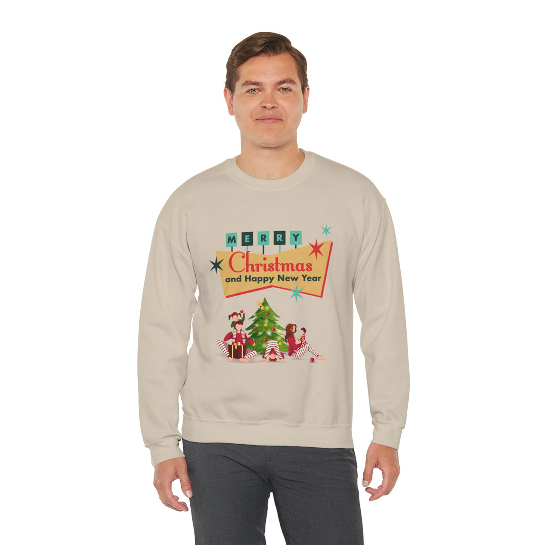 Christmas Crewneck Sweatshirt - "Merry Christmas and Happy New Year" Retro Holiday Design