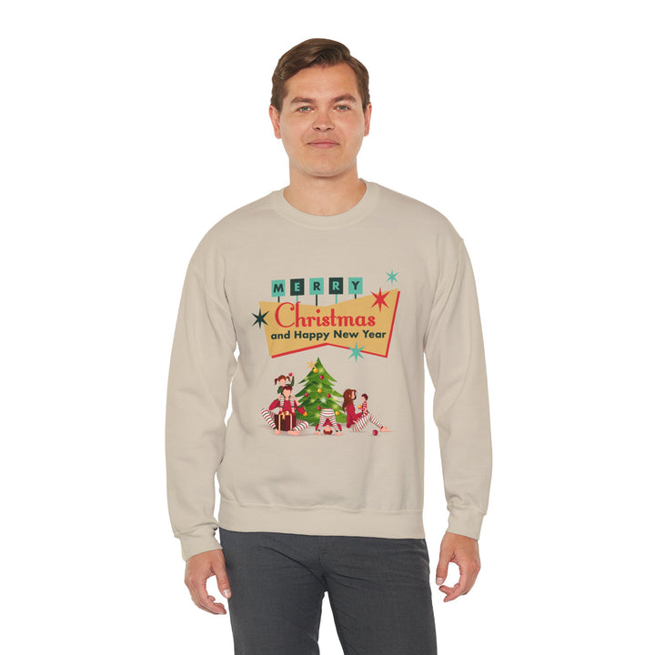 Christmas Crewneck Sweatshirt - "Merry Christmas and Happy New Year" Retro Holiday Design