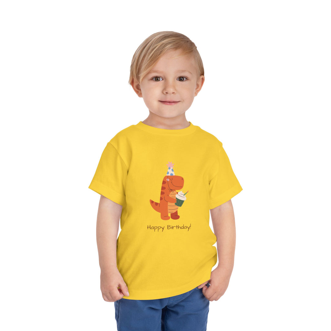 Toddler Tee — Cute Birthday Dinosaur "Happy Birthday" Shirt