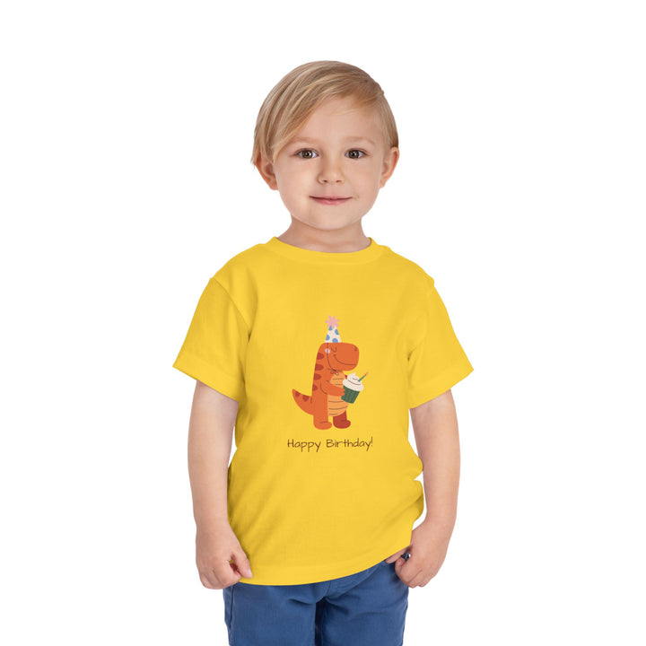 Toddler Tee — Cute Birthday Dinosaur "Happy Birthday" Shirt