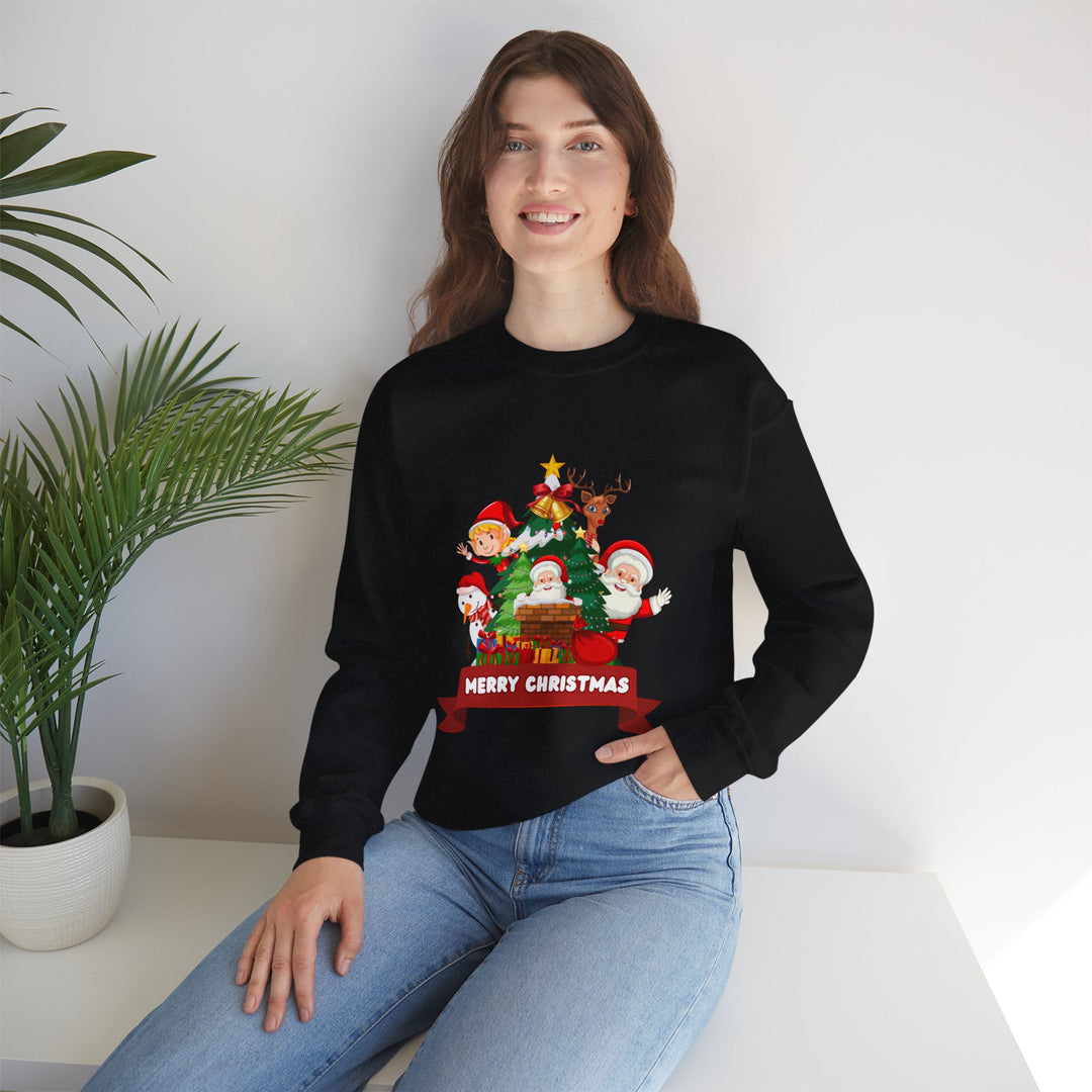 Christmas Crewneck Sweatshirt – Cute Santa & Elves "Merry Christmas" Holiday Pullover