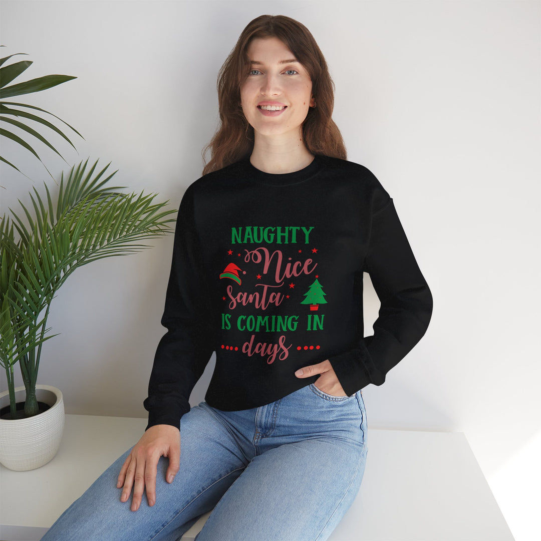 Naughty Nice Santa Is Coming Unisex Heavy Blend™ Crewneck Sweatshirt | Christmas Holiday Apparel