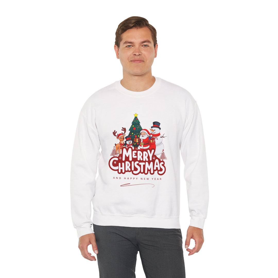 Christmas Crewneck Sweatshirt — 'Merry Christmas' Festive Holiday Sweatshirt with Santa, Reindeer & Snowman