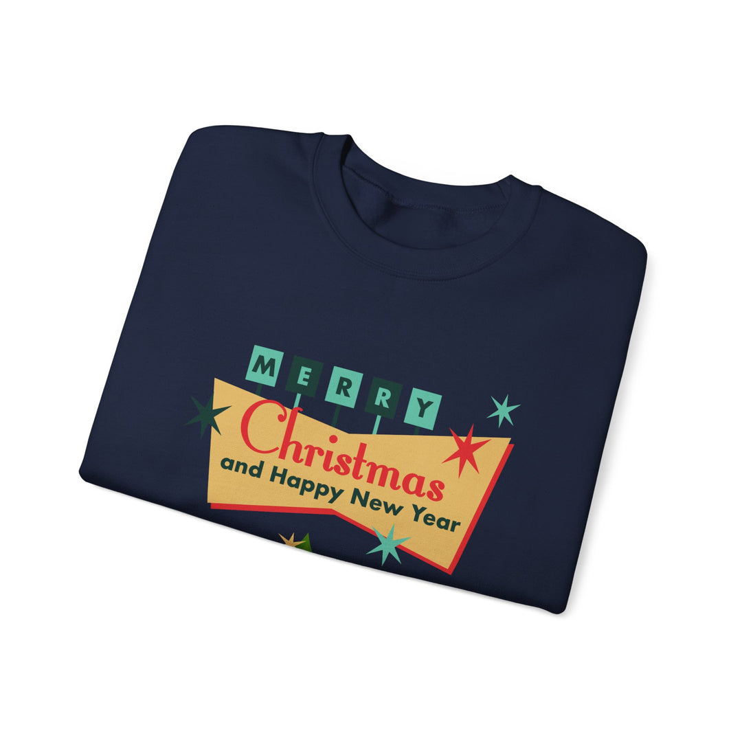 Christmas Crewneck Sweatshirt - "Merry Christmas and Happy New Year" Retro Holiday Design
