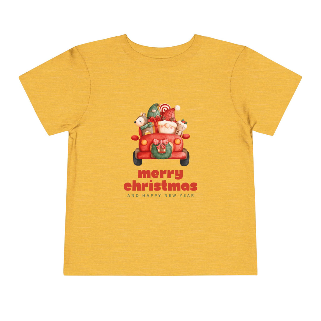 Toddler Tee — Cute Santa in Car “Merry Christmas and Happy New Year” Holiday Tee