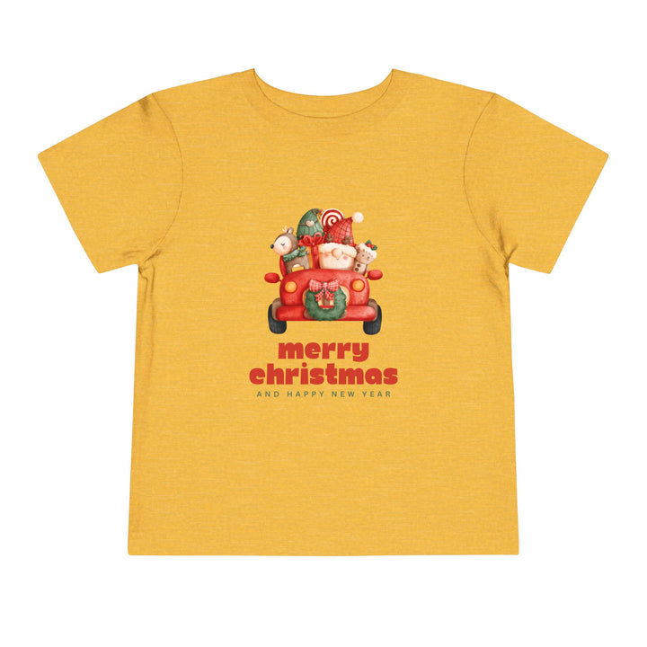 Toddler Tee — Cute Santa in Car “Merry Christmas and Happy New Year” Holiday Tee