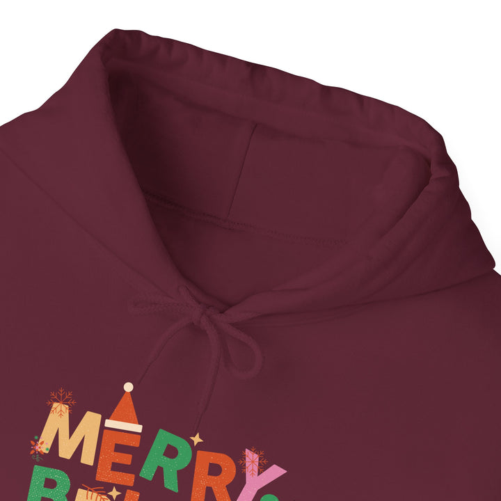 Merry & Bright Holiday Hoodie — Colorful Christmas Graphic Sweatshirt