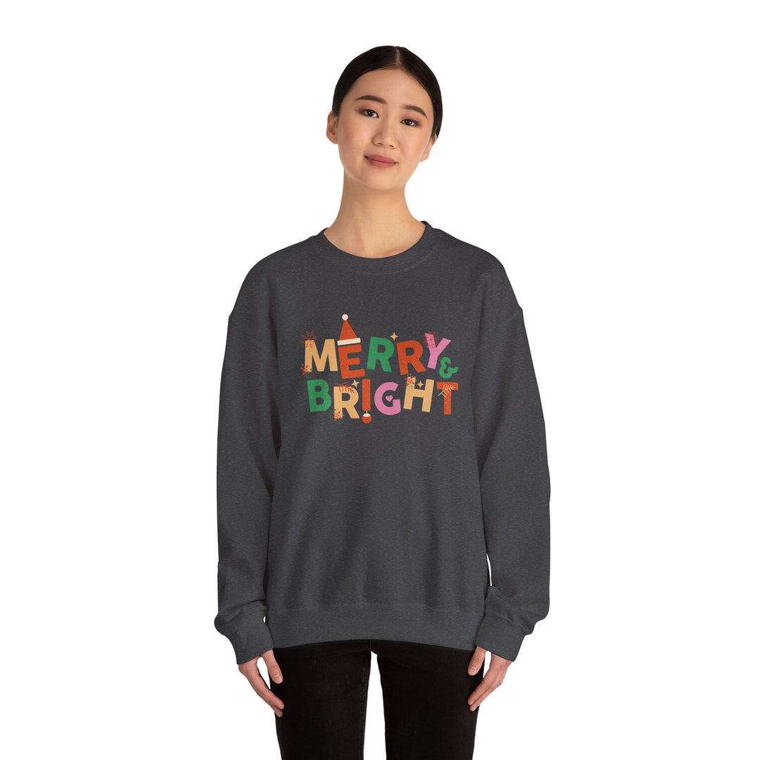 Merry & Bright Crewneck Sweatshirt — Colorful Holiday Christmas Sweater