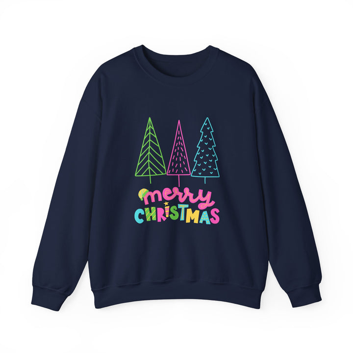 Christmas Crewneck Sweatshirt — Pastel 'Merry Christmas' Trees