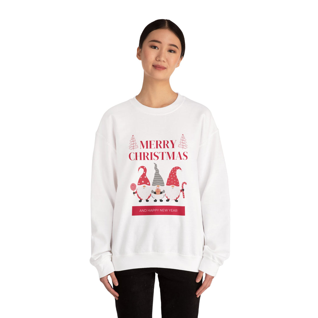 Christmas Gnome Crewneck Sweatshirt - "Merry Christmas and Happy New Year" Holiday Sweatshirt