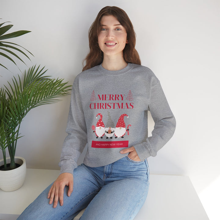 Christmas Gnome Crewneck Sweatshirt - "Merry Christmas and Happy New Year" Holiday Sweatshirt