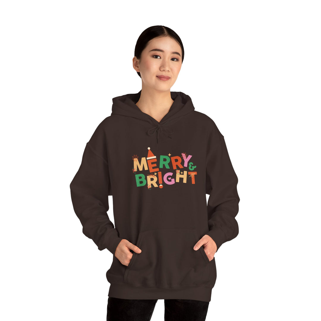 Merry & Bright Holiday Hoodie — Colorful Christmas Graphic Sweatshirt