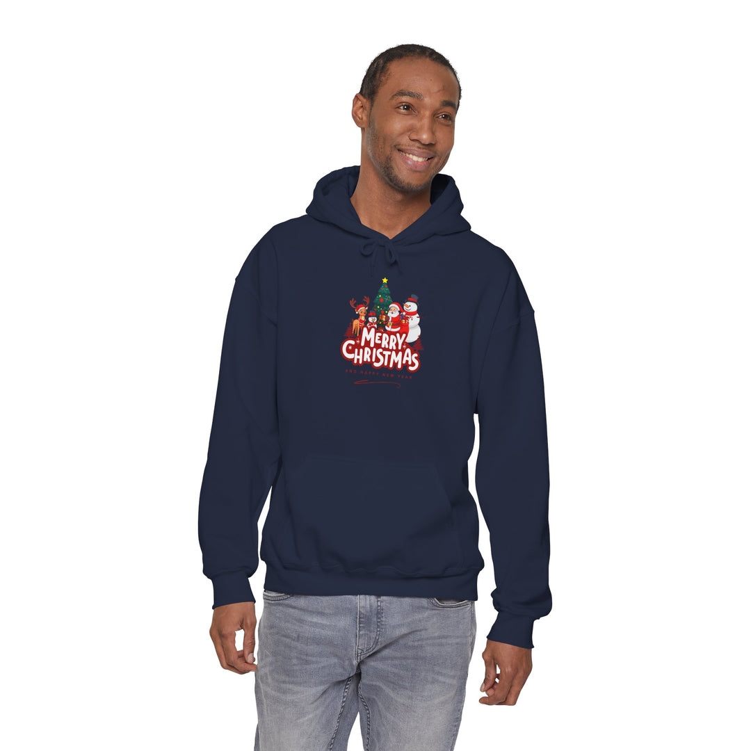 Christmas Crew Hoodie - 'Merry Christmas' Santa & Snowman Holiday Sweatshirt