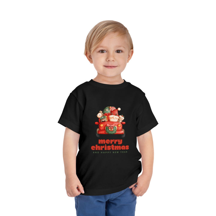 Toddler Tee — Cute Santa in Car “Merry Christmas and Happy New Year” Holiday Tee