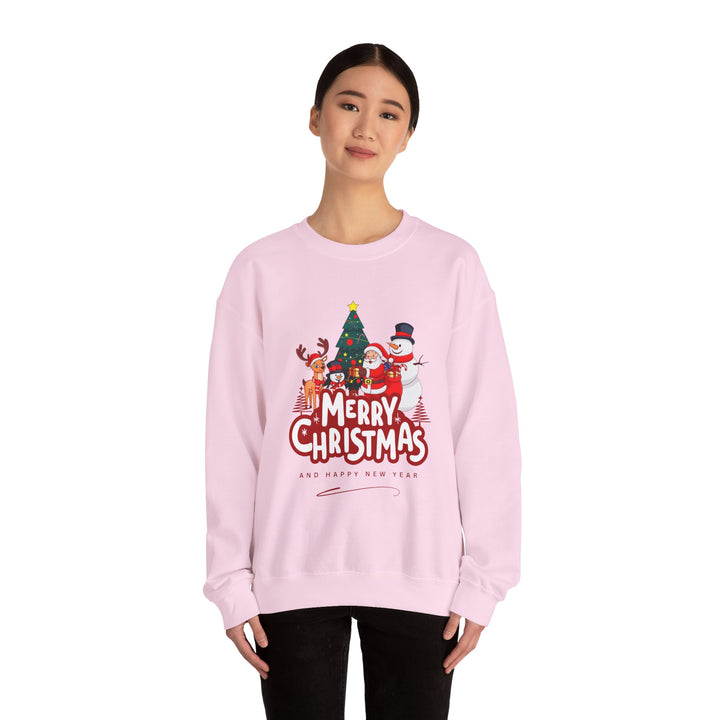 Christmas Crewneck Sweatshirt — 'Merry Christmas' Festive Holiday Sweatshirt with Santa, Reindeer & Snowman