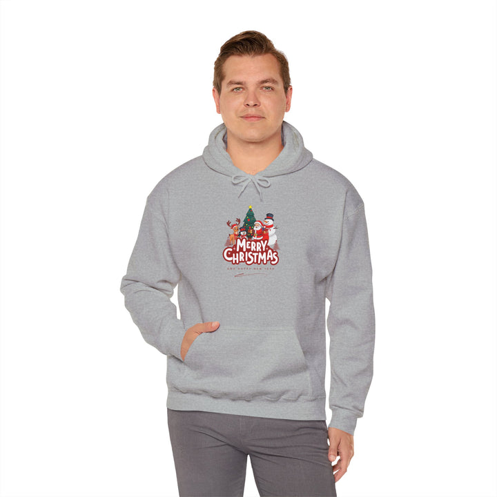 Christmas Crew Hoodie - 'Merry Christmas' Santa & Snowman Holiday Sweatshirt