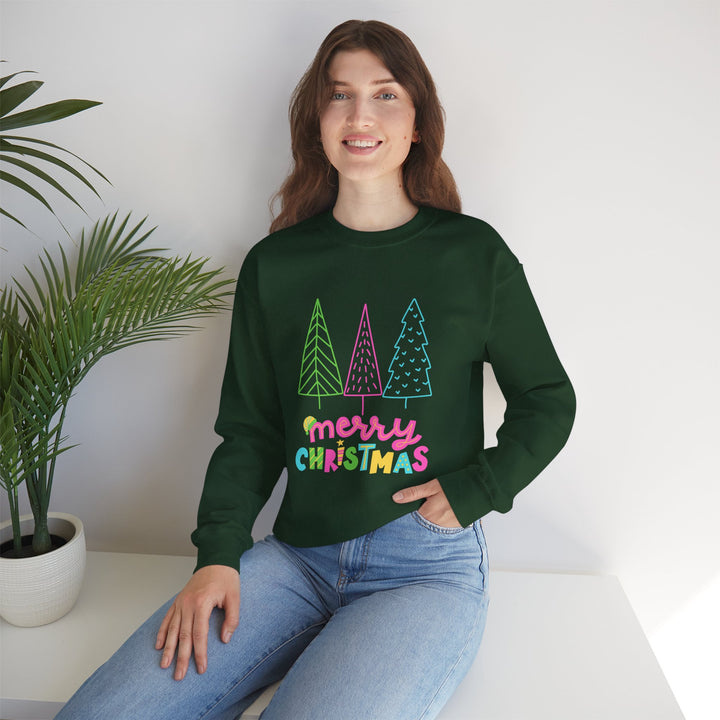 Christmas Crewneck Sweatshirt — Pastel 'Merry Christmas' Trees