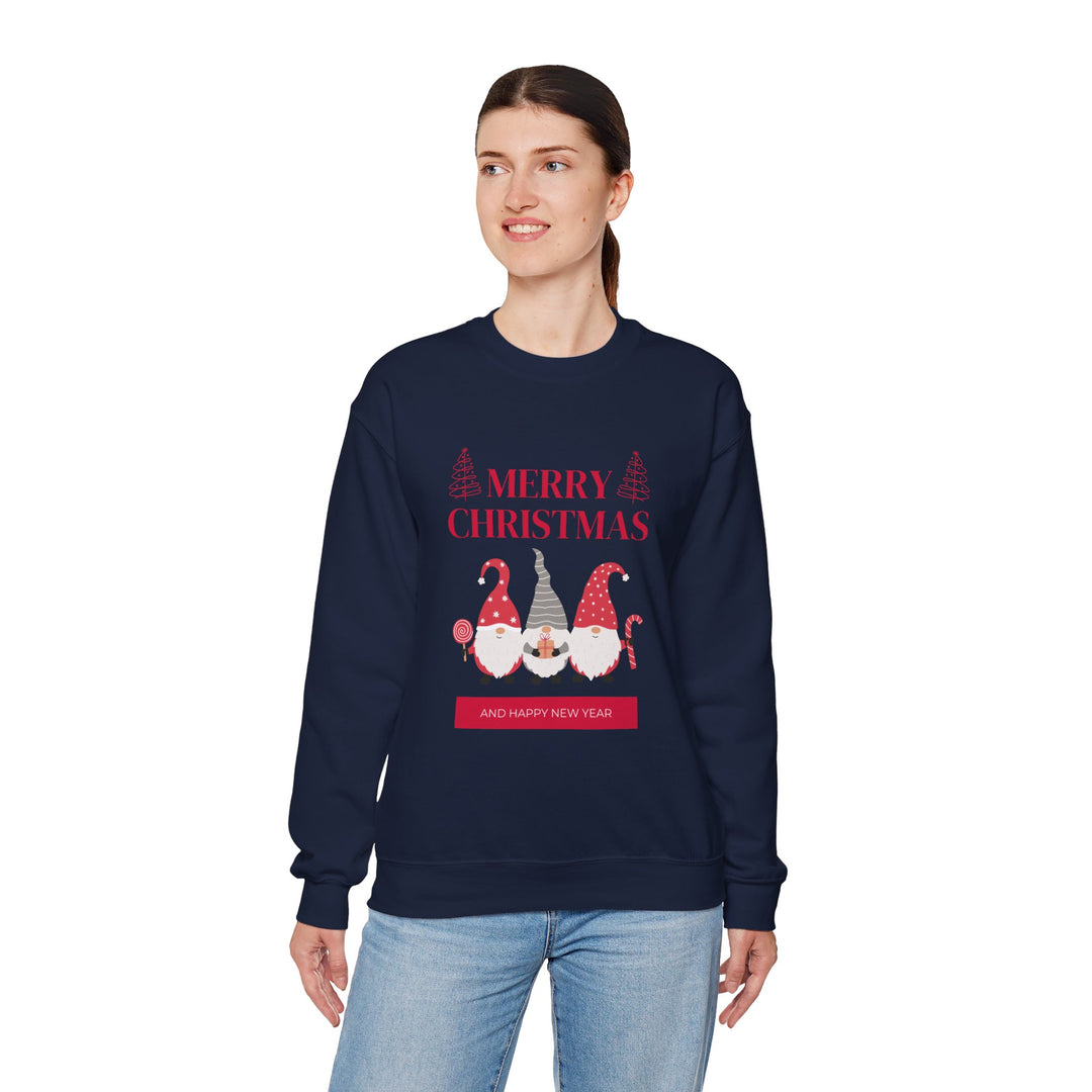Christmas Gnome Crewneck Sweatshirt - "Merry Christmas and Happy New Year" Holiday Sweatshirt