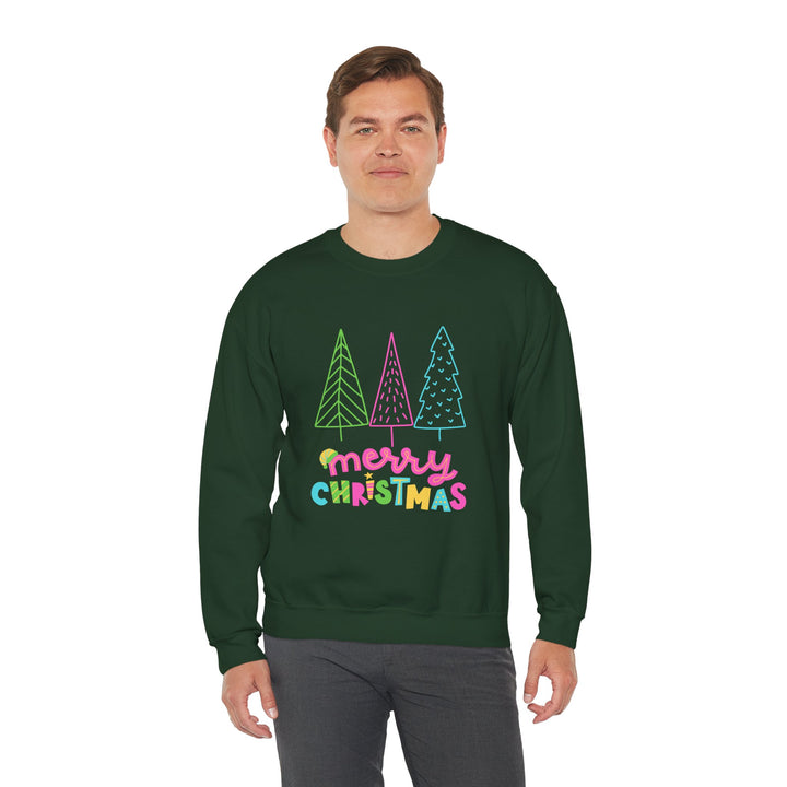 Christmas Crewneck Sweatshirt — Pastel 'Merry Christmas' Trees