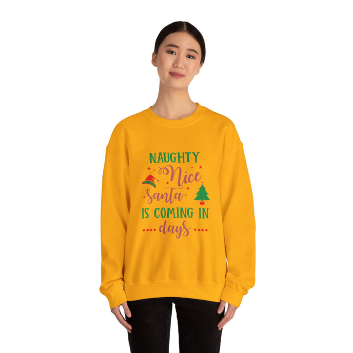 Naughty Nice Santa Is Coming Unisex Heavy Blend™ Crewneck Sweatshirt | Christmas Holiday Apparel