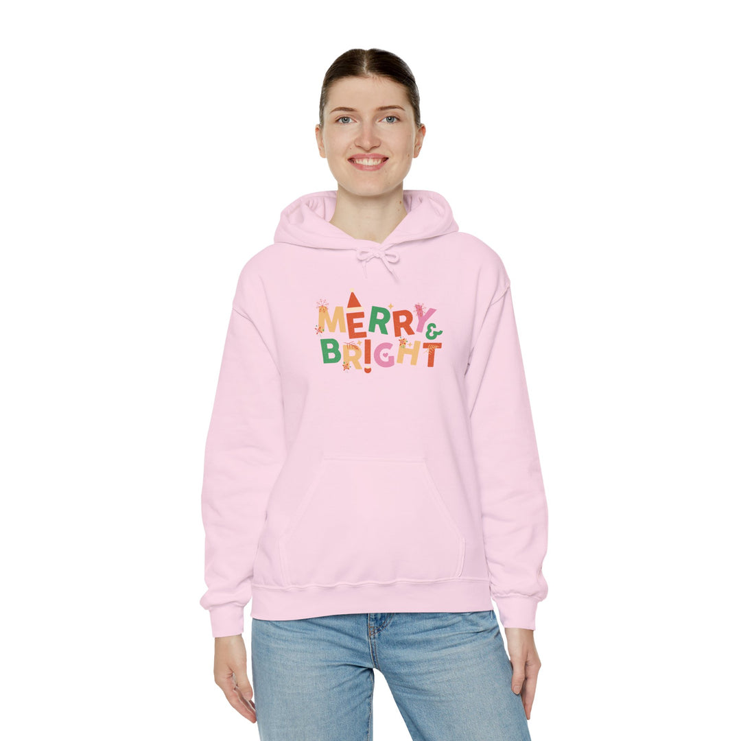 Merry & Bright Holiday Hoodie — Colorful Christmas Graphic Sweatshirt